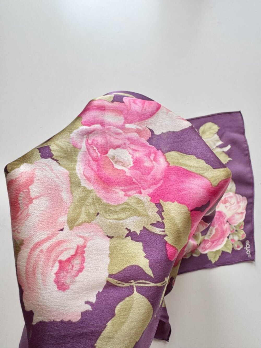 Vintage ECHO Purple Pink Floral Print Silk Charmeuse 59" x 9.5" Rectangle Scarf - Picture 8 of 9